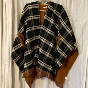 Women's Shawl Wrap Cape Open Front Cardigan, Black Brown